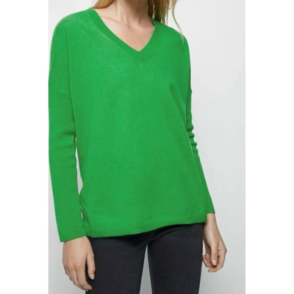 Massimo Dutti Green Wool Cashmere V-Neck Sweater Jumper Small
